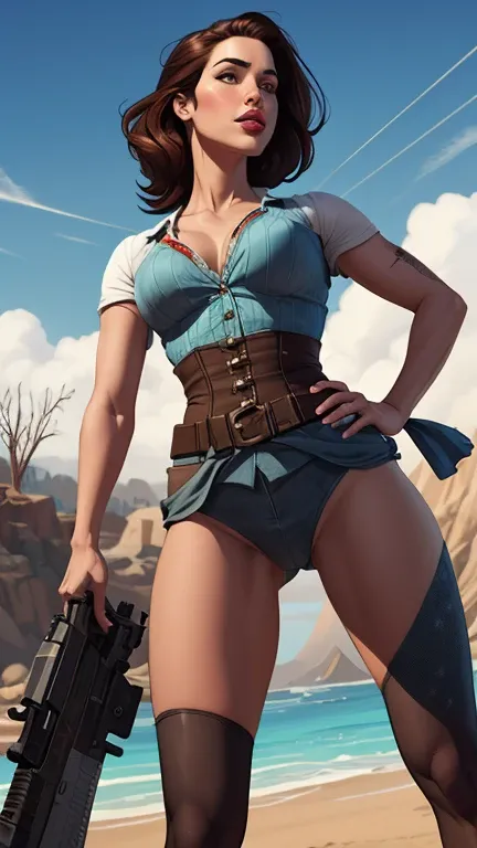 Jeday style warrior female character armed with a .38 revolver Western style atompunk Fallout 4 Jennifer Connelly le with war scars Cartoon image of a woman .Ilustra??o estilo desenho animado, estilo de arte dos desenhos animados, estilo de arte dos desenh...