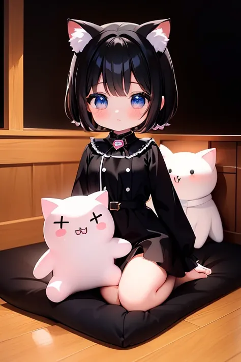 ((highest quality)), ((masterpiece)),1 girl， Anime Manga Girl， Body Type，Very short，Black Hair，Black Skirt，Cat ear，Intense expression