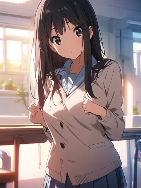 mioakiyama, mio akiyama, long hair, bangs, black hair, (black eyes:1.3), hime cut,
BREAK sakuragaoka high , , uniform, blazer, shirt, white shirt, collared shirt, skirt, pleated skirt,
BREAK indoors, classroom, (ultra detailed breast skin texture:1.2, ultr...