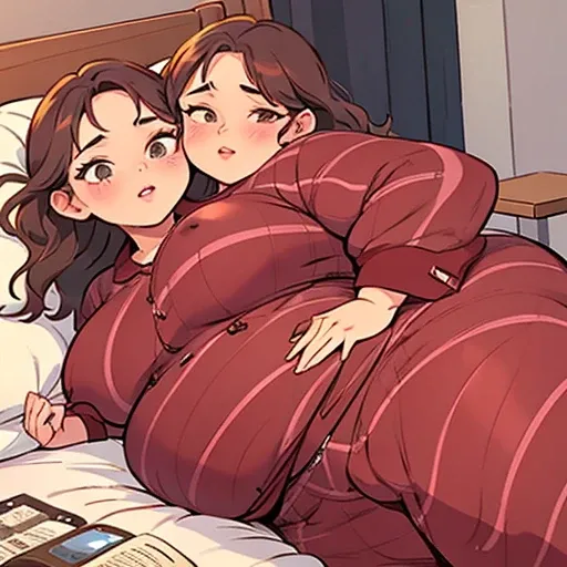 a comic page about a fully pajama wearing 24 year old extremely fat woman adjusting to her first night with her 40 year old busty mother as her second head on her immobile two headed body. She’s clearly uncomfortable with her mother using her now two heade...