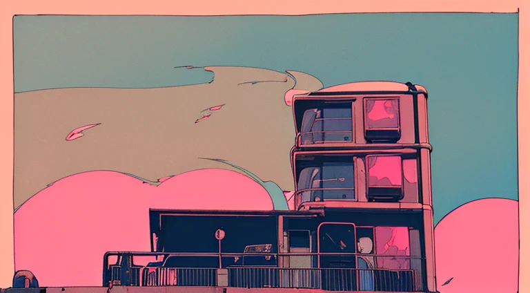 master piece, City Pop style, Pink and yellow sky, sunset, street lightstreet light, Futuristic, yet, lofi, retro, vintage, Ghost, light smile, cherry blossoms, ((background only)), (( no human )), (( no person )),