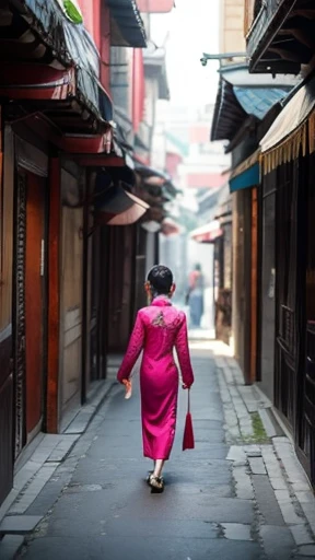 Ancient Chinese woman walking alone