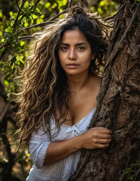 corpo todo,Mulher latina,mulher madura,mulher experiente,tied to an old tree with vines,corpo natural coberto de sujeira,emaranhado,cuecas e sutia rasgados,corajoso,sujo,pele enrugada,Messy hair,Selvagem,rampando e rastejando,amarrado com cordas velhas,wor...