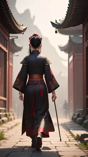 Ancient Chinese woman walking alone