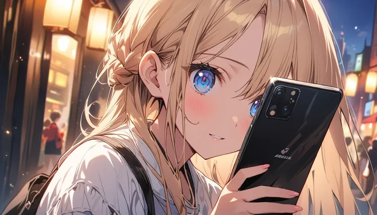 animeの女の子, Cute casual clothes, (Operating a smartphone), masterpiece, (highest quality、masterpiece、High resolution、detailed)、animeスタイル、Flat Style、(Beautiful Eyes, Delicate and beautiful face, ),  BREAK, extremely detailed、High saturation、Dynamic Angle、ani...