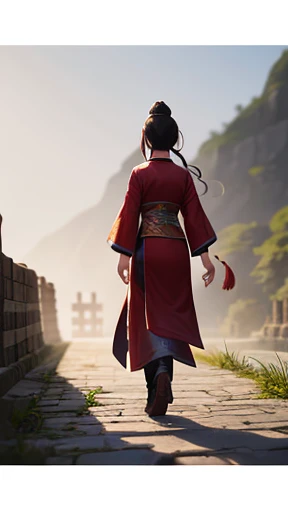 Ancient Chinese woman walking alone