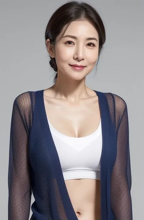 highest resolution, High level image quality, high detail, masterpiece, Hyper-realistic textured skin, beauty, anatomically correct, sharp, gray background((japanese mature, 2 older 46-year-old female OLs)), ((Deep wrinkles appear on the face)), flat chest...