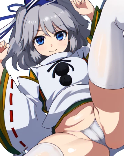 mononobe no futo, One Girl, Long sleeve, Sleeves edged with ribbon, Gray Hair, blue eyes, Proud face,
Underbust,  Medium Chest, Spread your legs,Butt,Thighs,Plump，milk,Underarm,spats