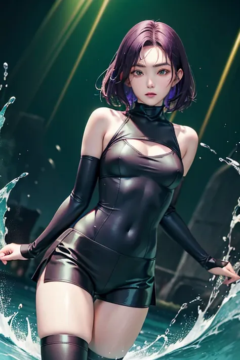 (Finest quality)),(A high resolution),(ultra-detailled art),(Meticulous portrayal),((Best Anime)),(Finest works of art),sharpness,Clear,Ultra-Precision Art,The art of astounding depiction, (Female Ninja in the Dark:1.3),

short Hair,
purple hair, vibrant p...