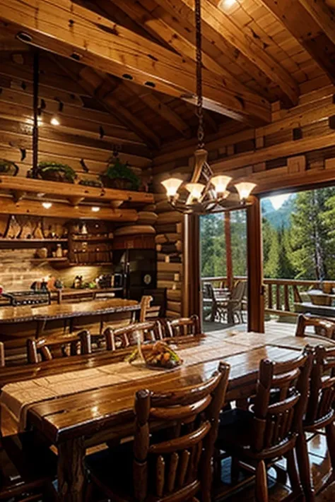 Foods mountain waterfall log cabin 