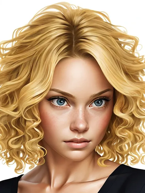 digital drawing of a blonde woman, curly hair, with a doubtful expression