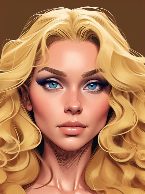 digital drawing of a blonde woman, curly hair, with a doubtful expression, 4k, comic babes