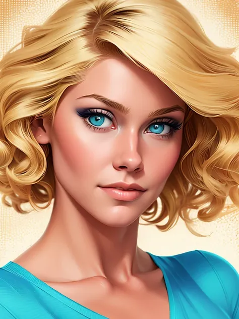 digital drawing of a blonde woman, curly hair, with a doubtful expression, 4k, comic babes