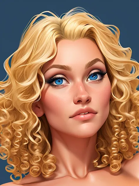 digital drawing of a blonde woman, curly hair, with a doubtful expression, 4k, comic babes