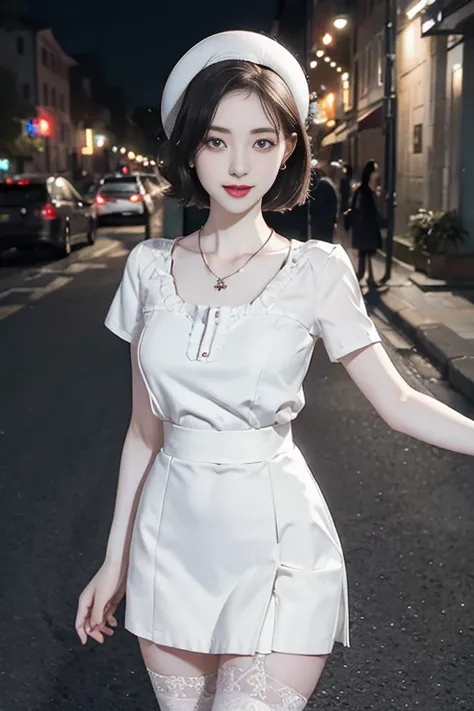 8k RAW photo, High resolution, 37 year old slim Korean, Big round breasts, Formal Shirt, Formal Skirt, Very thin mouth, Duck mouth, Grin,, Beautiful eyes in every detail, Long-term, Three white eyes, cheek, Long eyelashes, Beautiful double eyelids, eye sha...