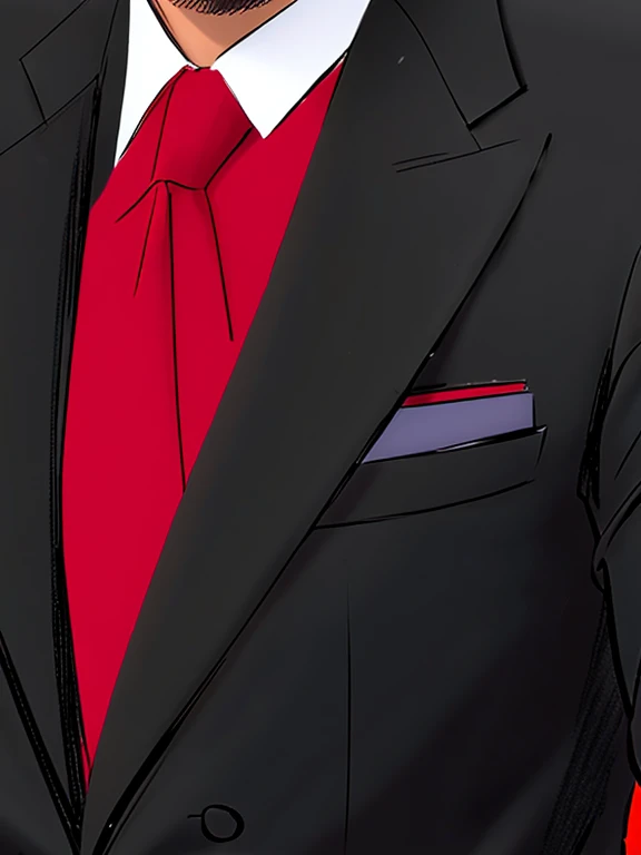 create a drawing of a close-up of a man wearing a black suit with a red tie, black man, 4k, comic babes