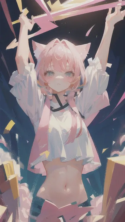 masterpiece, highest quality, Very detailed, figure,(One girl),Beautiful fine details, View your viewers, close, (breast focus), (Put your arms behind your back:1.2), Pink Hair, shy,Cat ear,naked  