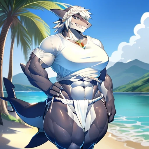 hi res,(((shark, finless shark))), (((not furry))), anthro, ((((((hair(head))))))), aqua blue eyes, loincloth, ((((((( fundoshi, ))))))), (((( female, muscular, muscular anthro, muscular female, slim, Skinny)))), female, muscular, muscular anthro, muscular...