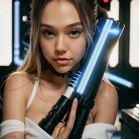 Realistic Alexis ren with a star wars lightsaber