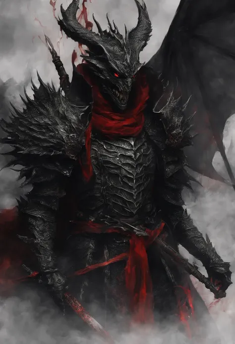 Dark Dragon Knight with Red Spear、Red scarf，disaster々Shii Dragon