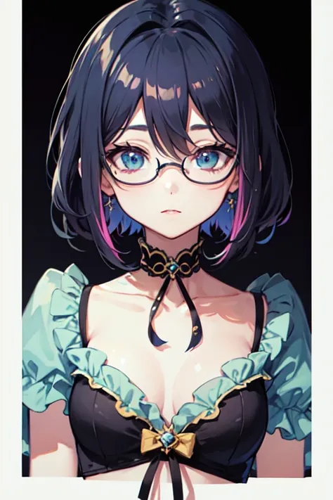 un primer plano de una persona con pelo largo y gafas, Moe anime art style, estilo anime 2d, chica anime, (chica anime), chica anime with teal hair, portrait, short hair, an chica anime, nocturno, high quality anime art style, ojos celestes , cabello largo...