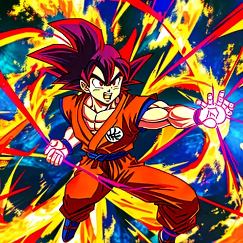 goku kaioken, doing kamehameha, red aura