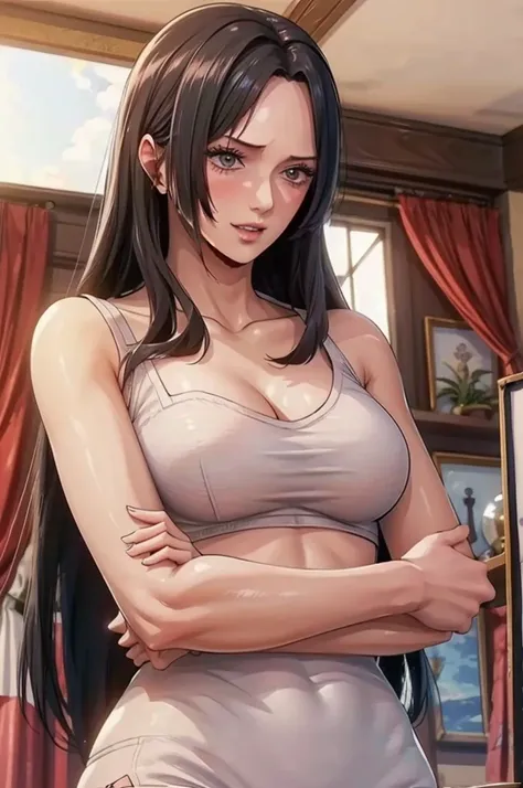 (((masterpiece))), (((best quality))), ((ultra-detailed)), (highly detailed CG illustration), Boa Hancock, (masterpiece:1.5), Detailed Photo, Sexy, (Best Quality: 1.4), (1girl), Beautiful Face, (Black Hair, long Hair: 1.3), Beautiful Hairstyle, beautiful d...