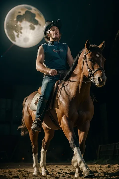 space farmer riding a mutant horse