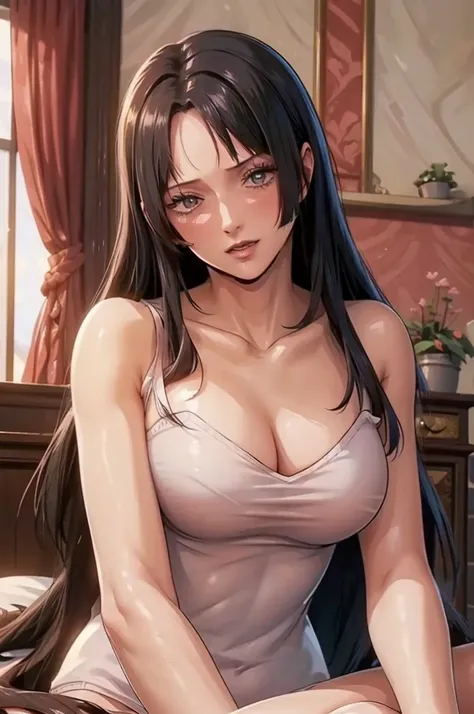 (((masterpiece))), (((best quality))), ((ultra-detailed)), (highly detailed CG illustration), Boa Hancock, (masterpiece:1.5), Detailed Photo, Sexy, (Best Quality: 1.4), (1girl), Beautiful Face, (Black Hair, long Hair: 1.3), Beautiful Hairstyle, beautiful d...