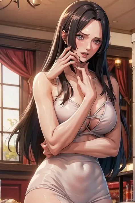 (((masterpiece))), (((best quality))), ((ultra-detailed)), (highly detailed CG illustration), Boa Hancock, (masterpiece:1.5), Detailed Photo, Sexy, (Best Quality: 1.4), (1girl), Beautiful Face, (Black Hair, long Hair: 1.3), Beautiful Hairstyle, beautiful d...