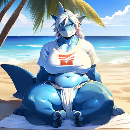 hi res,(((shark, finless shark))), (((not furry))), anthro, ((((((hair(head))))))), aqua blue eyes, ((((((( rokushaku fundoshi, ))))))), (((( female, anthro, female, Overweight)))), female, anthro, female, slim, Skinny, tail, adults, mature, (((SFW))), (((...