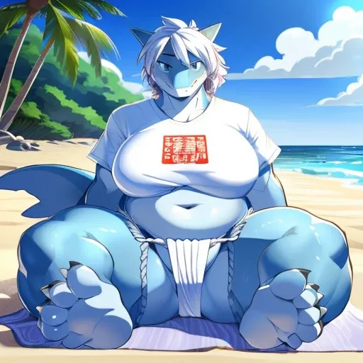 hi res,(((shark, finless shark))), (((not furry))), anthro, ((((((hair(head))))))), aqua blue eyes, ((((((( rokushaku fundoshi, ))))))), (((( female, anthro, female, Overweight)))), female, anthro, female, slim, Skinny, tail, adults, mature, (((SFW))), (((...