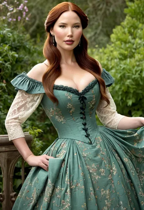 A beautiful Aristacrat woman with soft facial features who embodies old fashioned class, sophistication, elgance as well as wholesome, natural beauty. curvy, thin-waist, wide-hips, swaying-hips. Olivia Munn and Molly Quinn mash-up. Oppulent historically ac...