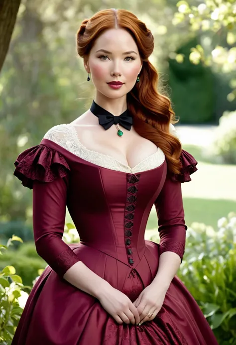 A beautiful Aristacrat woman with soft facial features who embodies old fashioned class, sophistication, elgance as well as wholesome, natural beauty. curvy, thin-waist, wide-hips, swaying-hips. Olivia Munn and Molly Quinn mash-up. Oppulent historically ac...