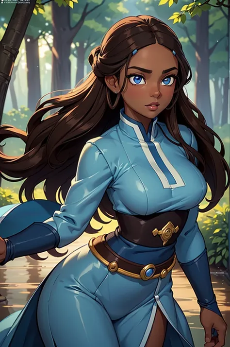 ((ultra quality)), ((masterpiece)), katara, ((brown-haired long hair)), (beautiful face), (beautiful female lips), (), charming,...