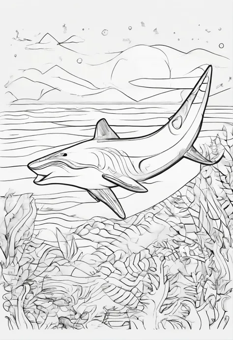 hammerhead shark, line art, cartoon character, 3D style, high quality, colouring book