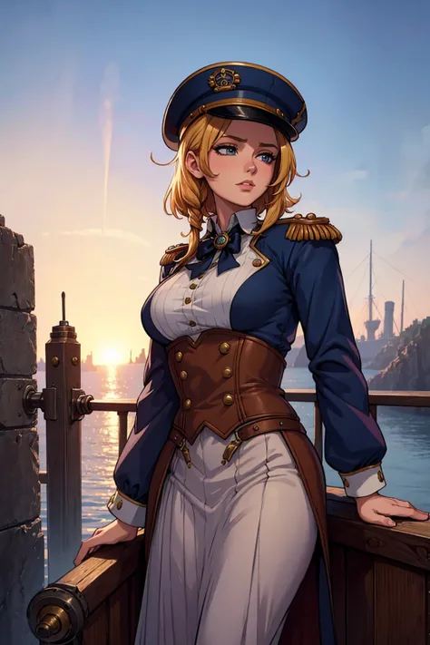 titanic reimagined as a steampunk  26 year old capitaine girl in a traine 