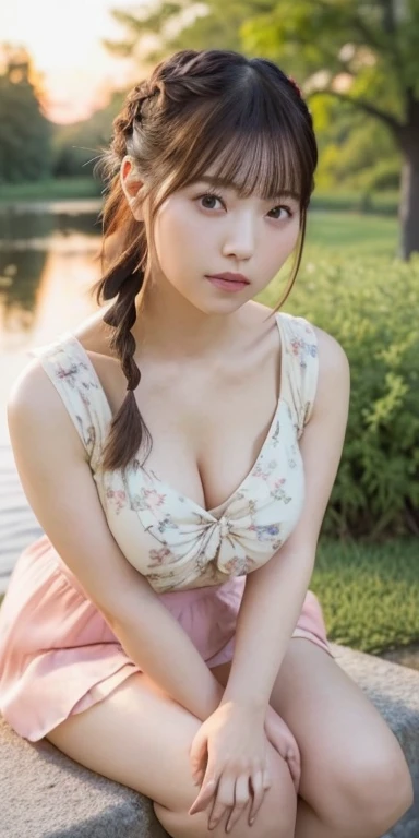 1 Japanese female, 30 years old, Very beautiful, (very cute), (Very detailed美しい顔), Great face and eyes,(Flower Hair Ornaments,Braided top knot,Twisted Side Part Ponytail Braided Headband,Half Up、Braided Space Van,Voluminous fishtail braid,Twisted pan),(Asy...