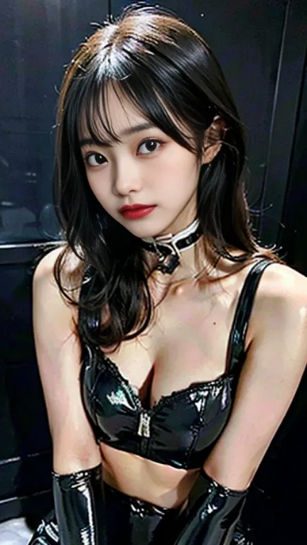 Slender Asian Girl, K-Pop Idols, ((Latex underwear)), ((Better Quality, 8k, Master Parts: 1.3)), Sharp focus: 1.2, Beautiful woman with perfect figure: 1.4, Highly detailed texture of face and skin, Fine grain, BDSM, slave, Rubber Dress, thin, Beautiful Fa...