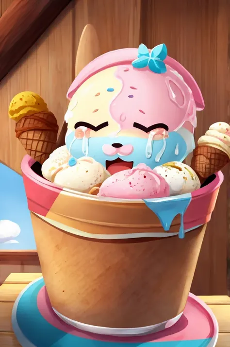 A happy ice cream crying