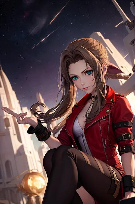 aerith gainsborough reimagined as a space pirate girl like the guardian of the galaxy