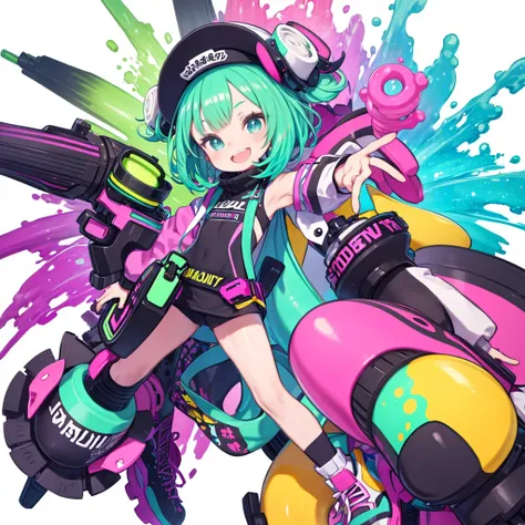 highest quality, colorful, Vivid Splatoon characters on a pure white background, High-resolution details, Dynamic and lively poses, Sparkling eyes, Fun and energetic. --automatic