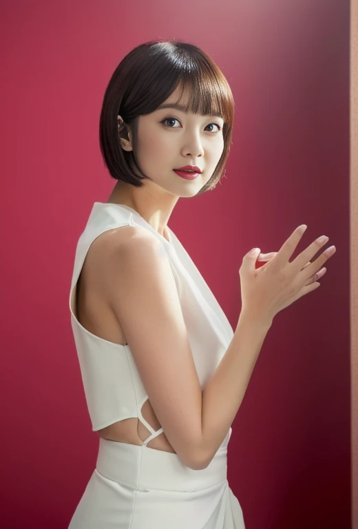 ((Top Quality, 8k, Masterpiece: 1.4)), japanese woman, ((blush, very short bob cut, skinny:1.2)), ((30 years old:1,2)), ((looking at viewer:1.4)), 