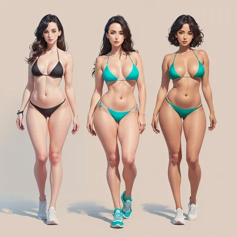 a woman in a bikini and sneakers next to another woman, anime Full body illustration, opal proportions, beautiful arte conceitual de corpo inteiro, realistic bikini, retrato de corpo inteiro de um curta!Cartoon style digital illustration artgerm style, Art...