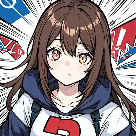 Make a girl in the style of the anime Boku no Hero Academia, make her have brown hair and eyes, o cabelo sendo comprido e tambem ela devera usar o uniforma da universidade UA, nao deixe o cabelo dela voando, faca de corpo inteiro