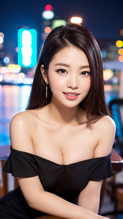 table top, highest quality, realistic, super detailed details, finely, High resolution, 8k wallpaper, (1 female), Beautiful woman、korean style makeup、sharp face、small face、droopy eyes、big cleavage、beautiful teeth、Light brown fluffy long hair, casual clothe...