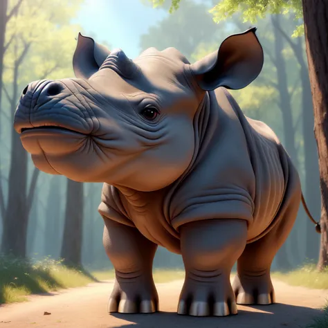 (masterpiece), (best quality), (ultra-detailed), (full body:1.2), (solo), Super cute, Pixar, (Baby Rhino), Big bright eyes, Fluffy, Smile, Delicate and fine, Fairy tales, Incredibly high detailed, Pixar style, Bright color palette, Natural light, Simple ba...