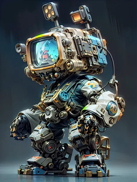 There&#39;s a robot with a TV on its head, Cute, intricate and spectacular robots, painterly humanoid mecha, 3d rendering art of Roland Zilbinski, Polycount Contest Winners, Cyber Steampunk 8K 3D, humanoid mech, 3D rendering style, beautiful robot characte...