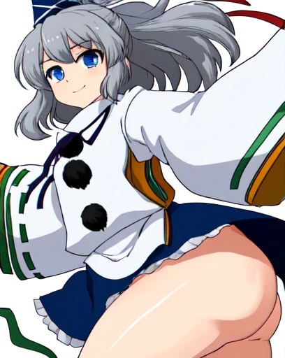 mononobe no futo, One Girl, Long sleeve, Sleeves edged with ribbon, Gray Hair, blue eyes, Proud face,
Underbust,  Medium Chest, Spread your legs,Butt,Thighs,Plump，milk,Underarm,Underbust，vapor，High Leg，Low Angle，crack