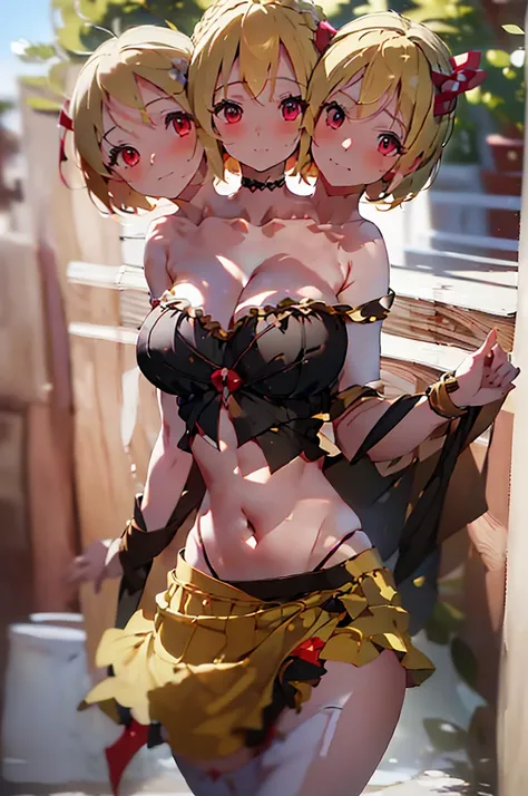 (masterpiece, best quality), best quality, (ultra-detailed), (3heads:1.5), 1girl, (rumia:1.3), masterpiece, best quality, ultra quality, ultra resolution, ultra detail, black top, crop top, ((stomach)), midriff, ((groin)), black skirt, normal ears, shackle...